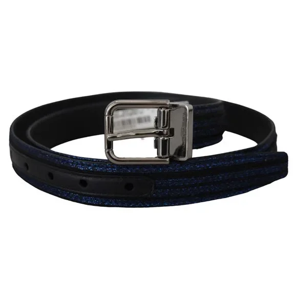 Dolce Gabbana Blue Jacquard Stripe Silver Buckle Belt